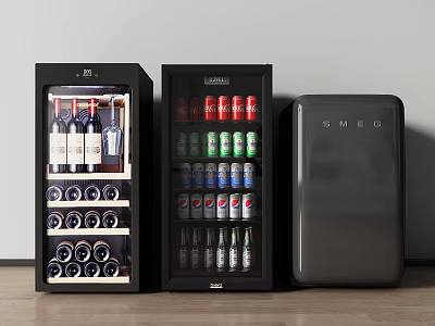 Black Wine Cooler Beverage Fridge and Compact Freezer for Home Storage 3d model