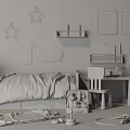 Playful Kids Bedroom With Colorful Quilted Children's Bed Star Decorations Books And Toys