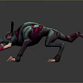 Game Movie Character Green Pink Mechanical Mutant Creature With Sharp Fangs Red Eyes Long Ears