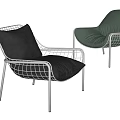Modern Single Seater Sofa with Metal Wire Frame and Black Green Cushions