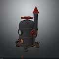 Industrial Equipment With Gray Metallic Body Red Top Cover Valve Vertical Pipe And Support Legs