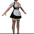 Woman Wearing Classic Maid Outfit With White Blouse Black Skirt And Fishnet Stockings