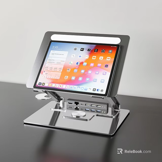 Tablet Stand Featuring Metal Construction LED Light Strip and Multiple Ports 3d model