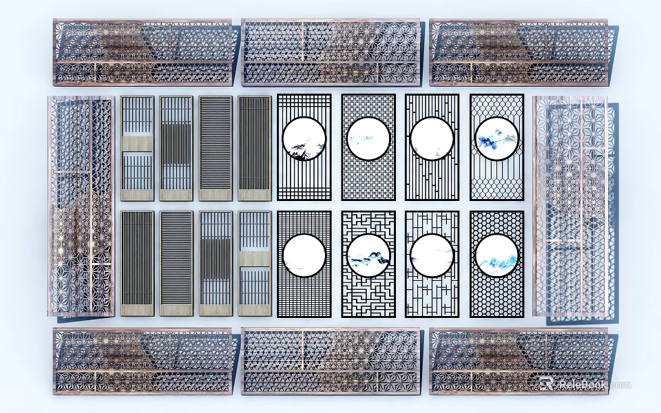 Stylish Modern Room Divider Collection With Geometric Patterns Circular Accents And Laser Cut Designs 3d model 