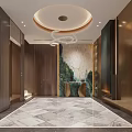 Modern Elevator Hallway Design With Marble Flooring And Decorative Wall Chandelier