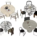 Round Marble Top Table and Chair Sets with Various Designs and Decorative Items 3d model