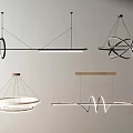 Modern Chandeliers Featuring Circular Ring Linear Strip And Curved Loop Geometric Designs 3d model