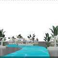 Three Dimensional Letters Display With Green Plants And Blue Water Path