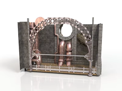 Industrial Style Mechanical Equipment With Arched Structure Metal Pipes And Gear Decorations 3d model