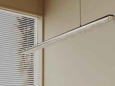 Modern Linear Pendant Light Hanging Over Space With White Window Blinds 3d model
