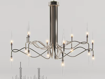 Elegant Modern Chandelier With Curved Metal Arms And Glass Light Shades 3d model