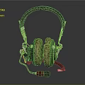 Vintage Design Headphones With Green Beige Ear Cushions Brown Headband And Red Plug Cable
