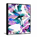 Abstract Painting With Vibrant Watercolor Leaf Patterns In Pink Blue Green Tones