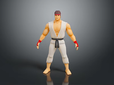 Action Figure Wearing White Karate Uniform With Red Headband Red Wristbands And Black Belt 3d model