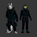 Game Movie Characters Featuring Wolf Head And Helmeted Figure In Tactical Dark Blue Outfits