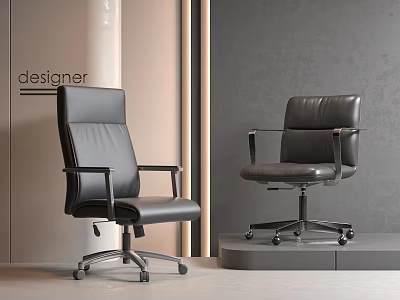 Modern Black Leather Office Chair with Armrests Metal Base and Wheels in Designer Style Interior 3d model
