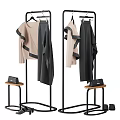 Modern Clothing Rack with Hanging Clothes Side Stool and Handbag 3d model