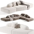 Comfortable Sectional Sofa Designs With Beige Brown White Fabric And Soft Throw Pillows 3d model