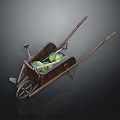 Vintage Wooden Wheelbarrow Filled With Fresh Green Cabbages And Wooden Handles