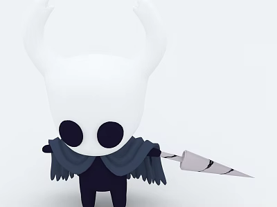 Cute Cartoon Character With White Head Large Horns Black Cloak And Spiked Weapon 3d model