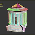 Cartoon Scenic Dome Building With Red Roof White Columns And Brown Door Steps