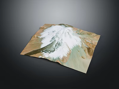 Snow Covered Mountainous Terrain With Brown Green Regions On Topographic Map View 3d model