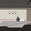 Modern Reception Desk Interior Design With Marble Top And Hanging Lighting 3d model