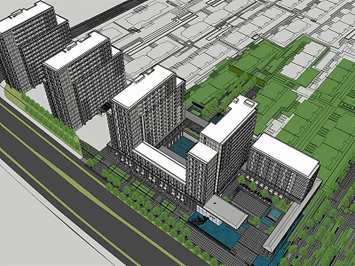 Modern Urban Office Complex With Green Spaces Central Courtyard And Road Access 3d model