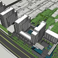 Modern Urban Office Complex With Green Spaces Central Courtyard And Road Access