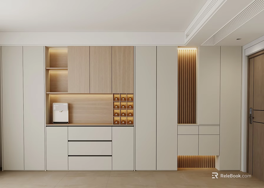 Modern Entryway Cabinet And Side Cabinet With Wooden Finish LED Lighting And Storage Drawers 3d model 