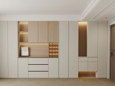 Modern Entryway Cabinet And Side Cabinet With Wooden Finish LED Lighting And Storage Drawers 3d model