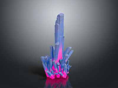 Glowing Blue And Pink Crystal Cluster With Geometric Structure On Dark Background 3d model