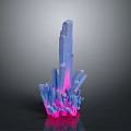 Glowing Blue And Pink Crystal Cluster With Geometric Structure On Dark Background