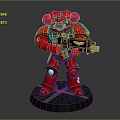 Red Armored Warrior Character Holding Gun On Detailed Base Figure