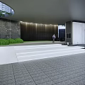 Modern Garden Landscape Design With Curved Canopy And High Rise Building Entrance