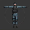 A Man In Blue Uniform With Black Tactical Vest And Goggles Arms Outstretched