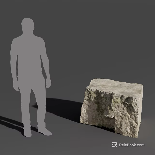 Rough Natural Stone Block With Grey Silhouette Figure Standing Next To It 3d model 