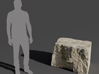 Rough Natural Stone Block With Grey Silhouette Figure Standing Next To It 3d model