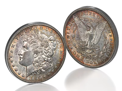 Vintage United States Silver Dollar Coins With Liberty Head And Eagle Design 3d model