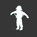 Man In White Astronaut Spacesuit With Red And Blue Accents On Dark Background