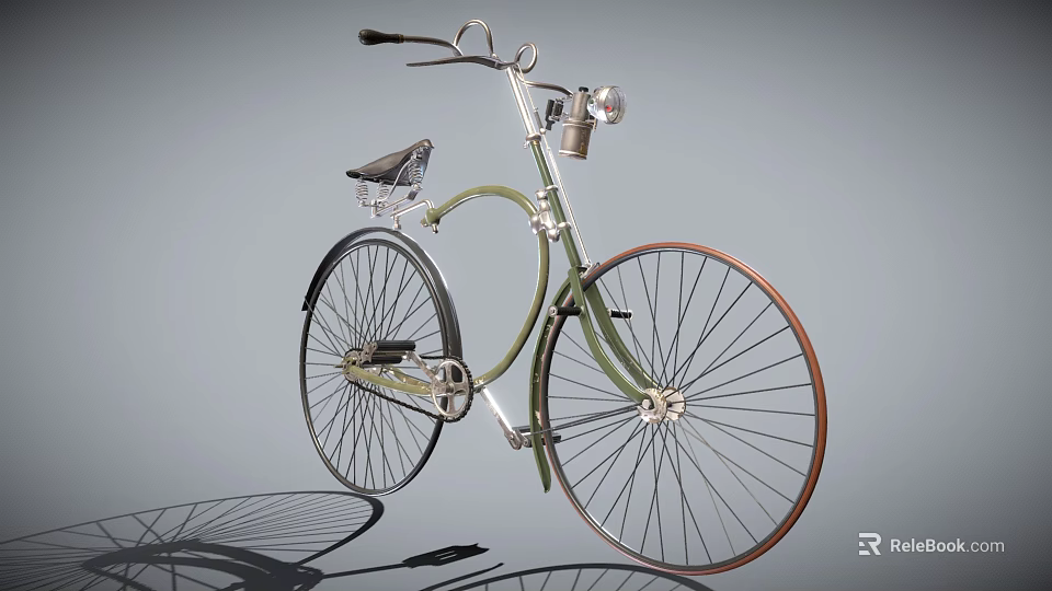 Vintage Bicycle Design With Green Frame Headlight Brown Wheels And Black Saddle 3d model 