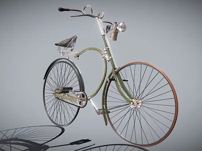 Vintage Bicycle Design With Green Frame Headlight Brown Wheels And Black Saddle 3d model