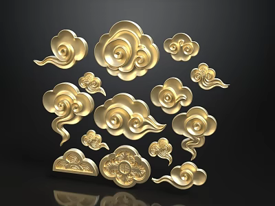 Elegant Sofa And Coffee Table Set With Golden Cloud Pattern Design 3d model
