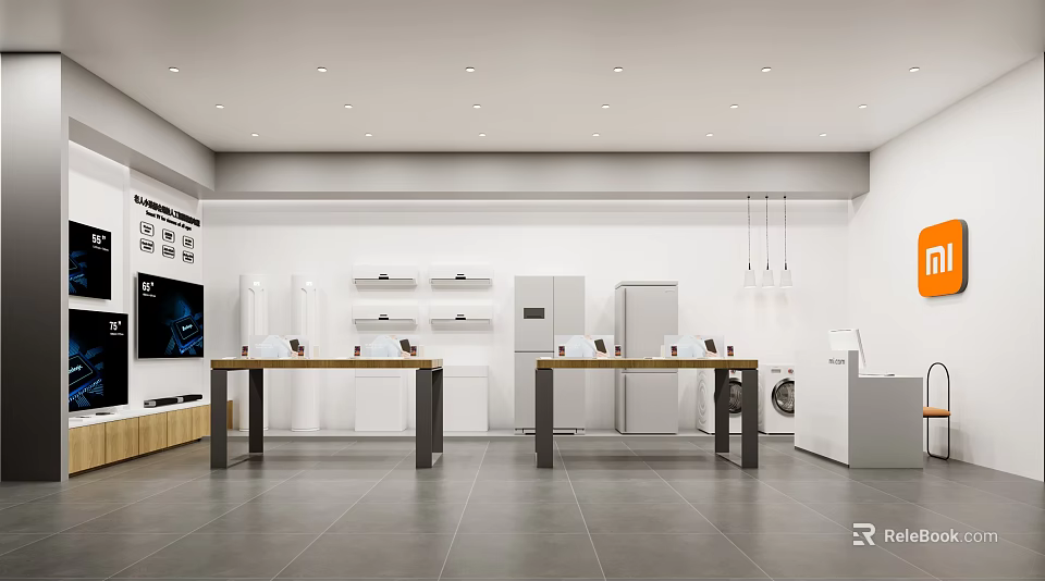 Modern Digital Store Interior With Display Tables And Home Appliances 3d model