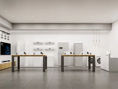 Modern Digital Store Interior With Display Tables And Home Appliances 3d model