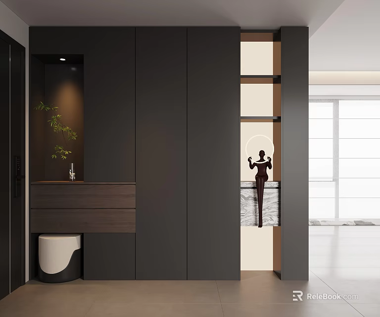 Modern Minimalist Dark Entryway Side Cabinet With Ample Storage And Chic Decor Display Spaces 3d model 