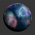 Colorful Cartoon Night Scene With City Skyline Bright Fireworks And Shimmering Water Reflection Lights