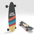 Colorful Longboard and Skateboard Sports Equipment with Stripes Printed Graphics and Red Wheels