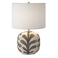 Ceramic Table Lamp With Gray Leaf Pattern Beige Lampshade And Golden Stem Design 3d model