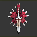 Anime Style Character With Red Fox Ears And Multiple Pink Tails In School Uniform